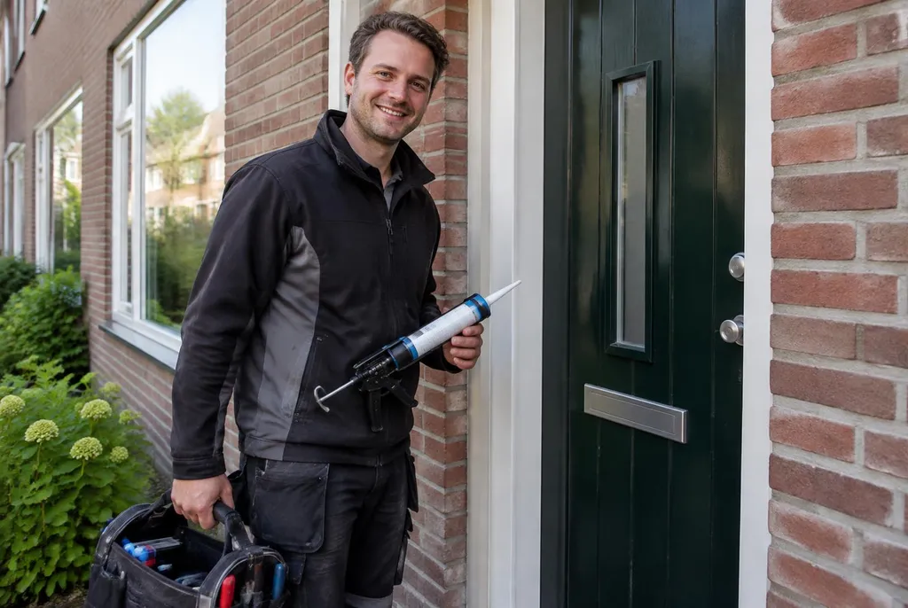 Vakman van Kitbedrijf Borne bij de voordeur van een woning